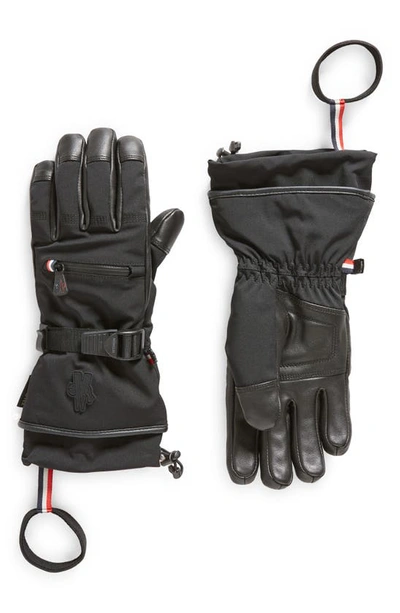 Moncler Leather Trim Ski Gloves In Black