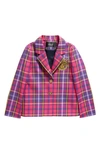 VERSACE KIDS' TARTAN EMBROIDERED LOGO BLAZER