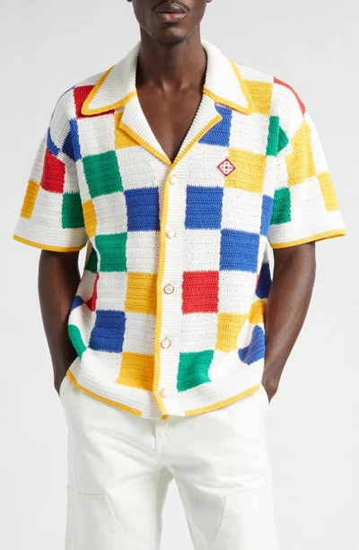 Casablanca Men's For The Peace Scuba Square Crochet Shirt In Multi