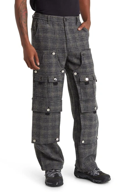 Tombogo Plaid Double Knee Convertible Pants In Grey