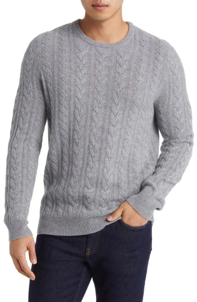Nordstrom Cable Knit Cashmere Crewneck Sweater In Grey Heather