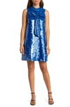 Ciebon Anita Bow Paillette Sequin Sleeveless Mini Shift Dress In Blue