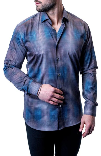 Maceoo Fibonacci Shiny Chrome Multi Button-up Shirt In Blue