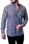 Maceoo Fibonacci Skull Square Multi Button-up Shirt In Blue/purple Multi