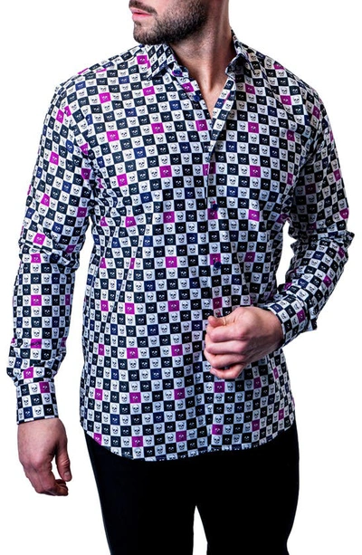 Maceoo Fibonacci Skull Square Multi Button-up Shirt In Blue/purple Multi