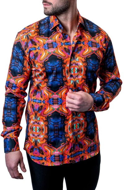 Maceoo Fibonacci Interstellar Multi Contemporary Fit Button-up Shirt In Orange Multi