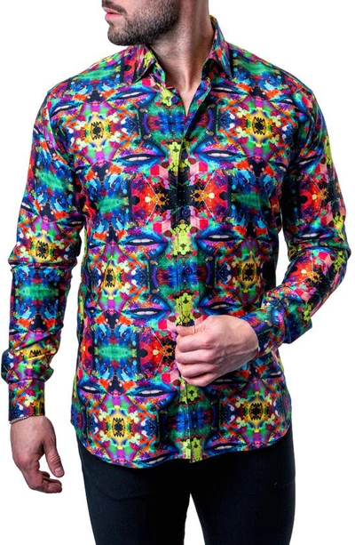 Maceoo Fibonacci Kaleidoscope Multi Contemporary Fit Button-up Shirt In Blue Multi
