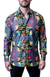 Maceoo Fibonacci Mob Skull Multi Contemporary Fit Button-up Shirt In Grey Multi
