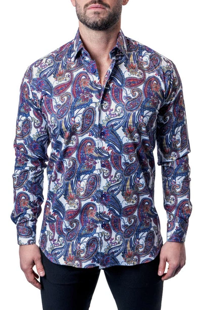 Maceoo Fibonacci Bold Paisley Contemporary Fit Button-up Shirt In Neutral