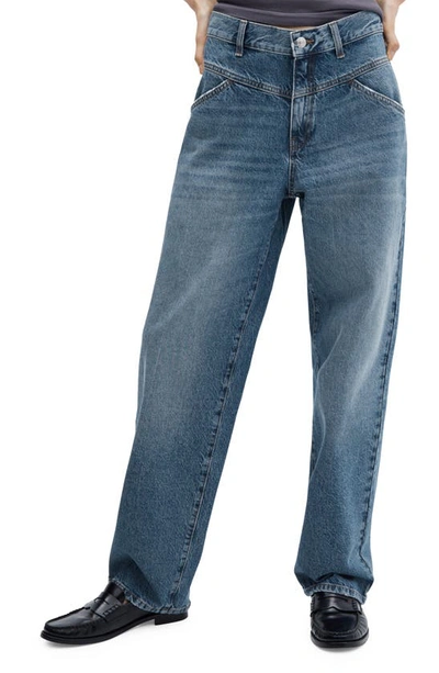 Mango High Waist Wide Leg Jeans In Medium Blue