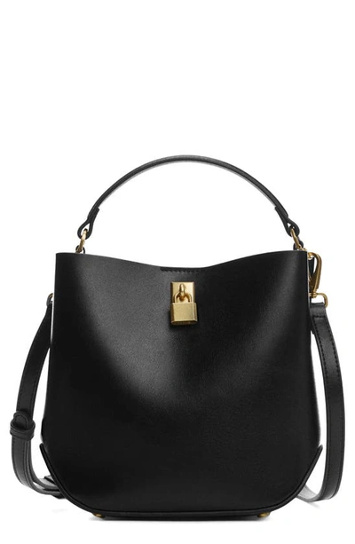 Mango Padlock Faux Leather Mini Shopper Bag In Black