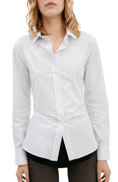 Mango Slim Fit Striped Cotton Shirt White