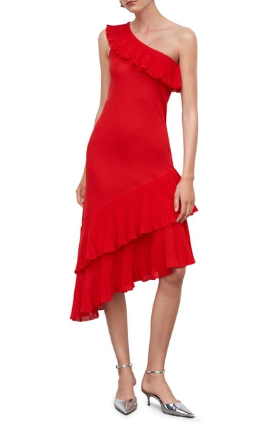 Mango Asymmetric Ruffled Dress Red