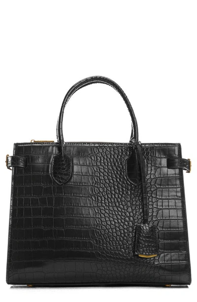 Mango Croc Embossed Faux Leather Tote Bag In Black