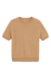 Shop Mango Short Sleeve Wool Sweater In Medium Brown