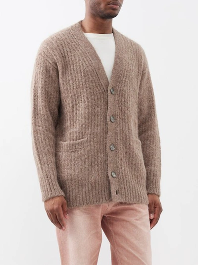 Ami Alexandre Mattiussi V-neck Rib-knit Cardigan In Brown