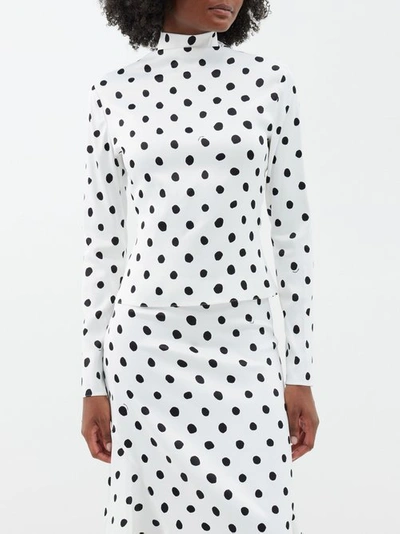 Marni Polka-dot Mock-neck Long-sleeve Top In White