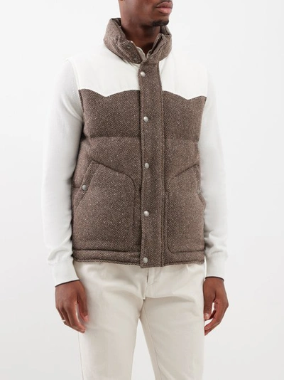 Brunello Cucinelli Cotton-blend And Herringbone Wool And Cashmere-blend Down Gilet In Brown