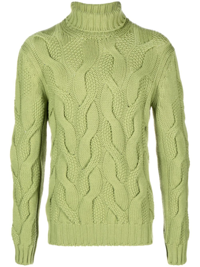 Barba Napoli Turtle Neck Sweater With Braid In Green