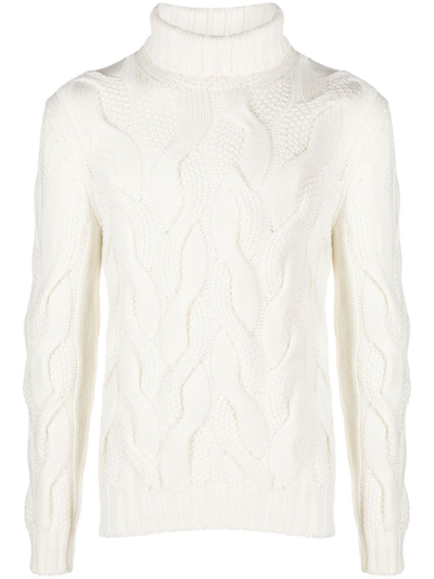 Barba Napoli Turtle Neck Jumper With Braid In White