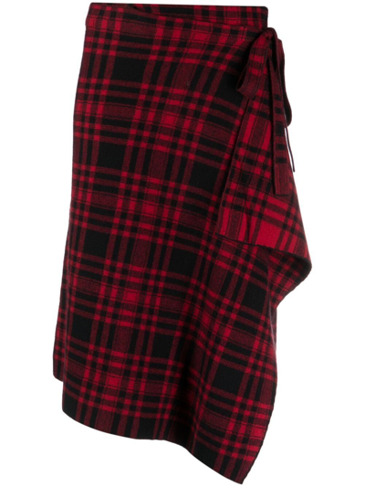 Polo Ralph Lauren Plaid-check Wool Wrap Skirt In Red