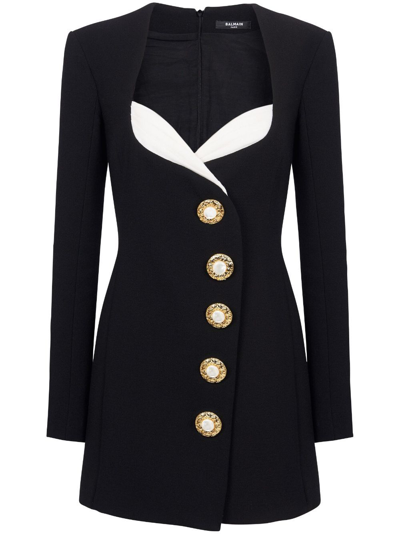 Balmain Button-detailed Layered Dress In Black