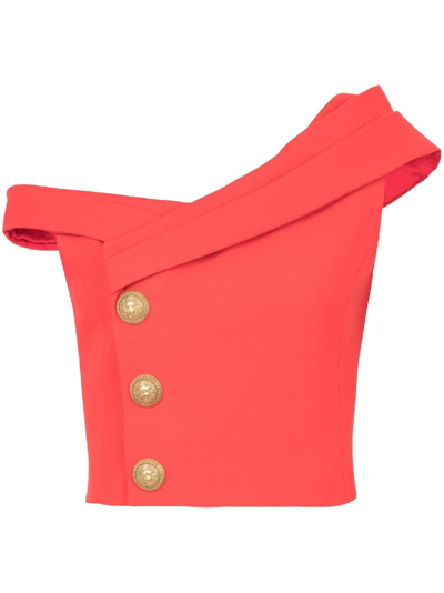 Balmain Asymmetric One-shoulder Top In Rot