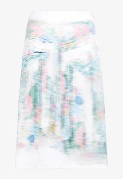 Moncler Women's Blurred-print Knee-length Skirt In White
