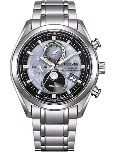 Pre-owned Citizen By1010-81h Eco-drive Moon Phase Titanium Radio Contr.