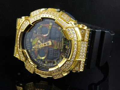 Pre-owned G-shock Casio Shock Ga-100cf-1a9cr Camouflage Simulated Diamond Watch 51 Mm 6 Ct