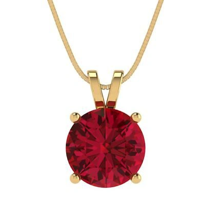 Pre-owned Pucci 3 Round Classic Simulated Ruby Pendant Necklace 16" Chain Solid 14k Yellow Gold