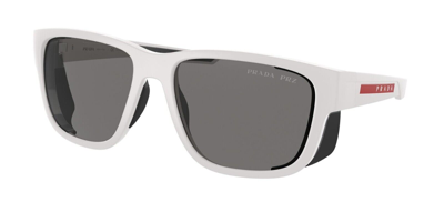 Pre-owned Prada Linea Rossa Ps 07ws White Rubber/dark Grey Polarized (twk02g) Sunglasses In Gray