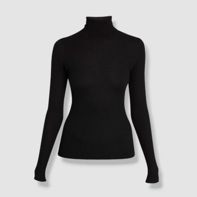 Pre-owned Gabriela Hearst $790  Women's Black Cashmere Ribbed Peppe Turtleneck Sweater Sz L