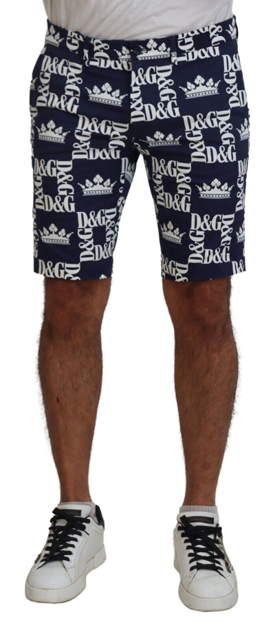 Pre-owned Dolce & Gabbana Shorts Blue Logo Print Cotton Chinos It46 / W32 / S Rrp 760usd
