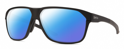 Pre-owned Smith Optics Leadout Pivlock Unisex Square Polarized Sunglasses Matte Black 63mm In Blue Mirror Polar