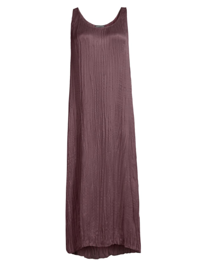 Eileen Fisher Missy Crushed Cupro Sleeveless Scoop-neck Midi Dress In Cassis