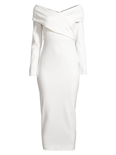 Emporio Armani Off-shoulder Bodycon Jersey Midi Dress In Warm White
