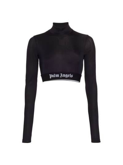 Palm Angels Cropped Top With Elastic Logo Band In Blue