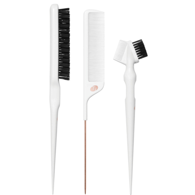 T3 Pintail Comb, Edge Brush, And Teasing Brush Detail Set In White