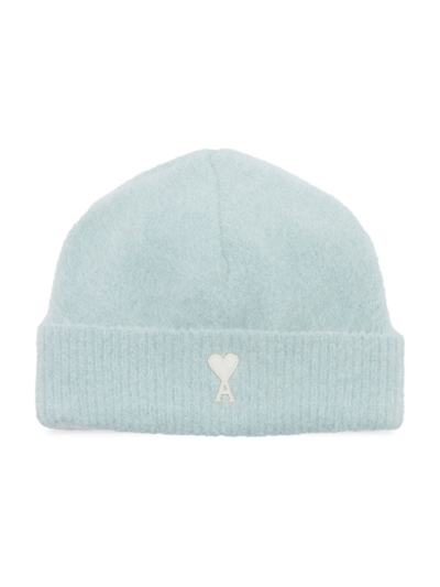 Ami Alexandre Mattiussi Ami De Coeur Ribbed Beanie In Blue