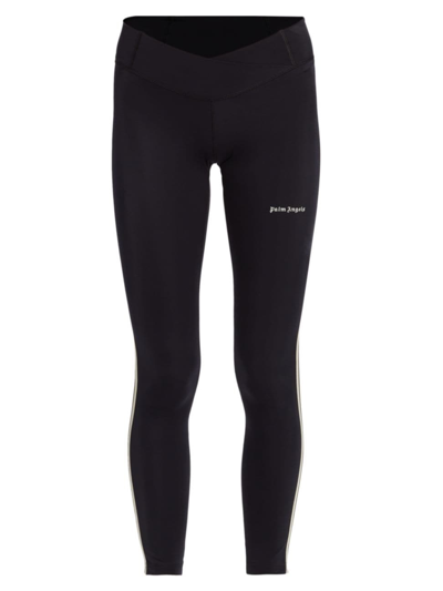 Palm Angels Striped Low-rise Jersey Leggings In Black White