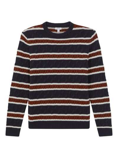 Reiss Littleton - Tobacco Cable Knitted Striped Jumper, M