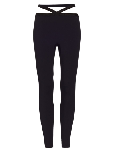 Palm Angels Crossed-waistband Ribbed Leggings In Black
