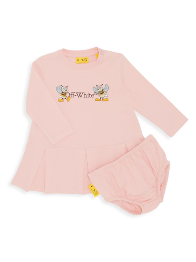 Off-white Baby Dress And Bloomers Set In Pink Black