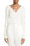 LAPOINTE LACE-UP RIB CROP SWEATER