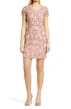 Pisarro Nights Beaded Mesh Cocktail Dress In Dusty Pink