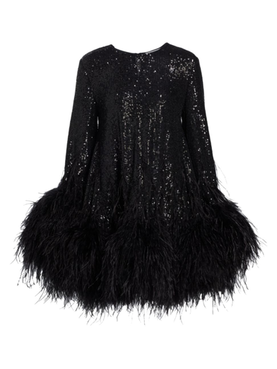 Christian Cowan Women's Feather-trimmed Sequined Shift Minidress In Black