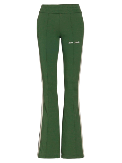Palm Angels Women's Flared Logo Track Trousers In Forest Green Off White