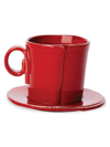 Vietri Lastra Aqua Espresso Cup & Saucer Set In Red