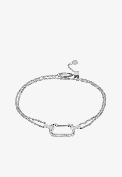 Eéra Chiara Double Chain Bracelet In 18-karat White Gold With Diamonds In Silver